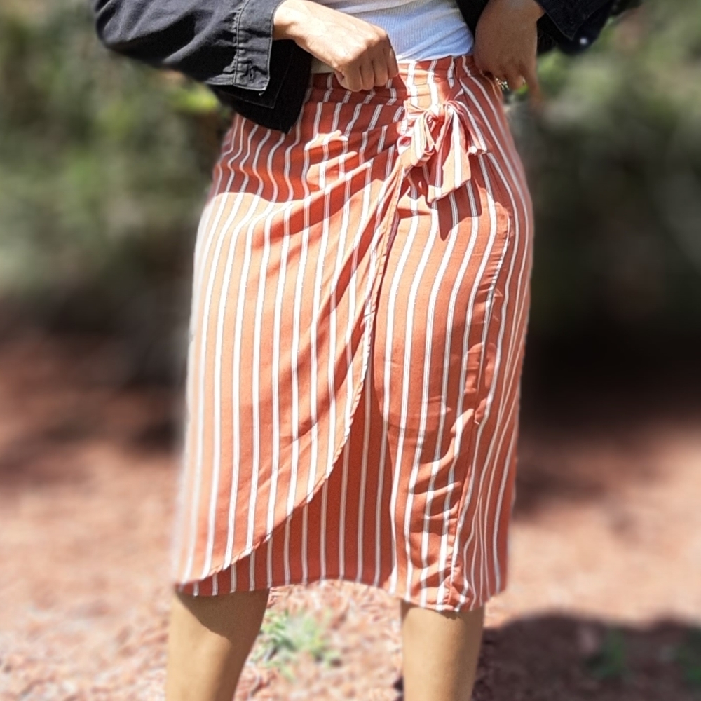 Simply Salted Rust/White Stripe Wrap Skirt